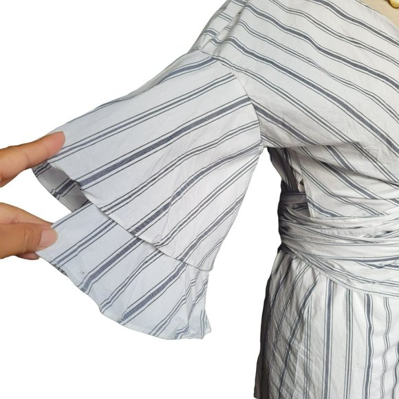 Wayf Womans White Blue Beach Beckett V-Neck Striped Wrap Dress Size Small - Picture 3 of 11